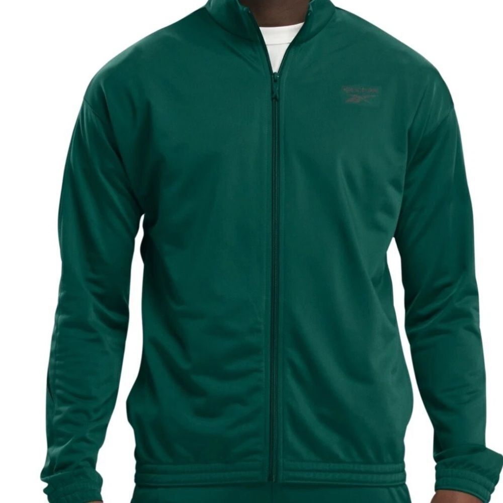 Reebok Identity Vector Zip-Front Track Jacket Collegiate Green Collar L/S